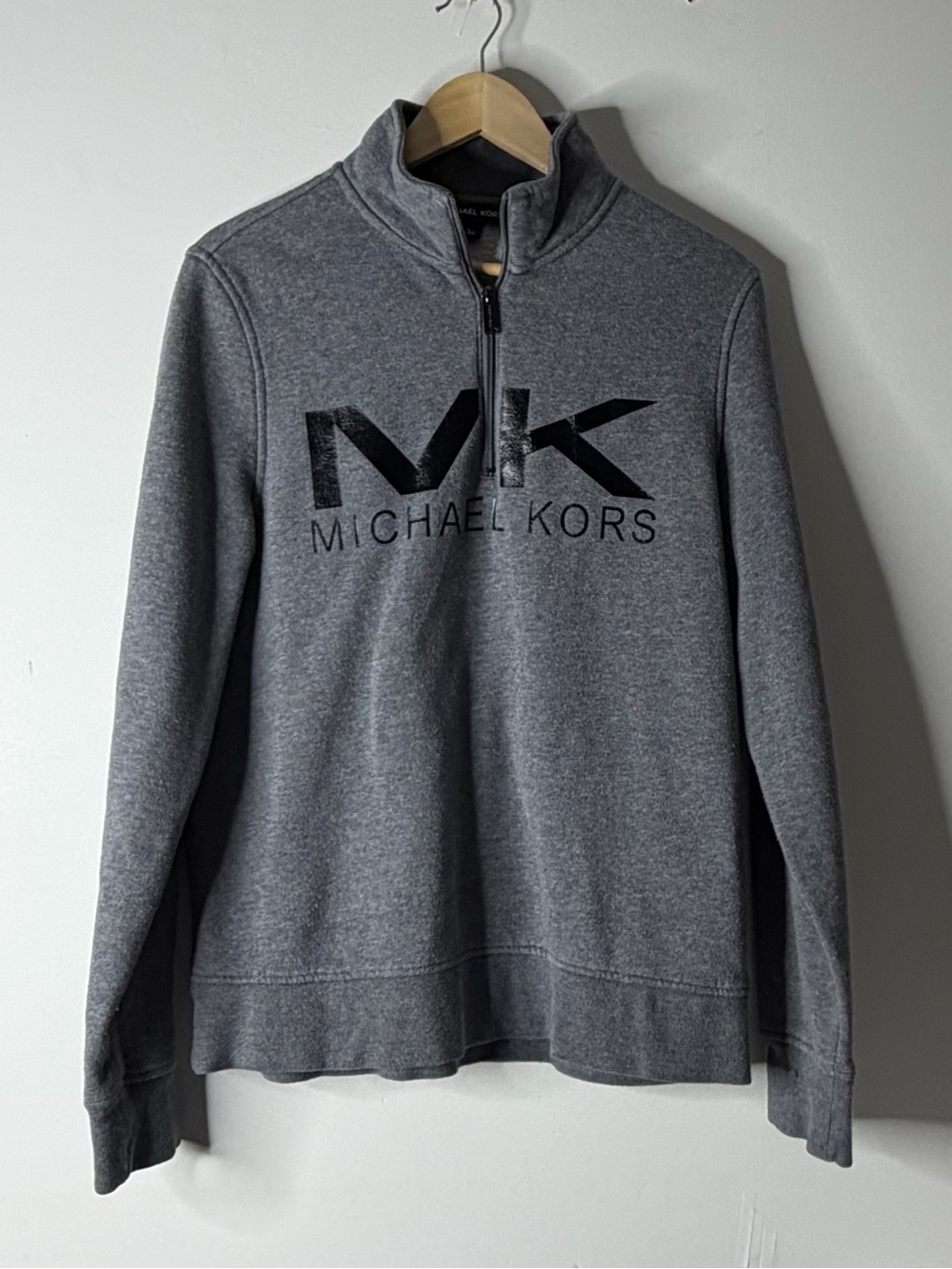 Michael Kors Men’s Grey Zip-Neck MK Logo Sweater